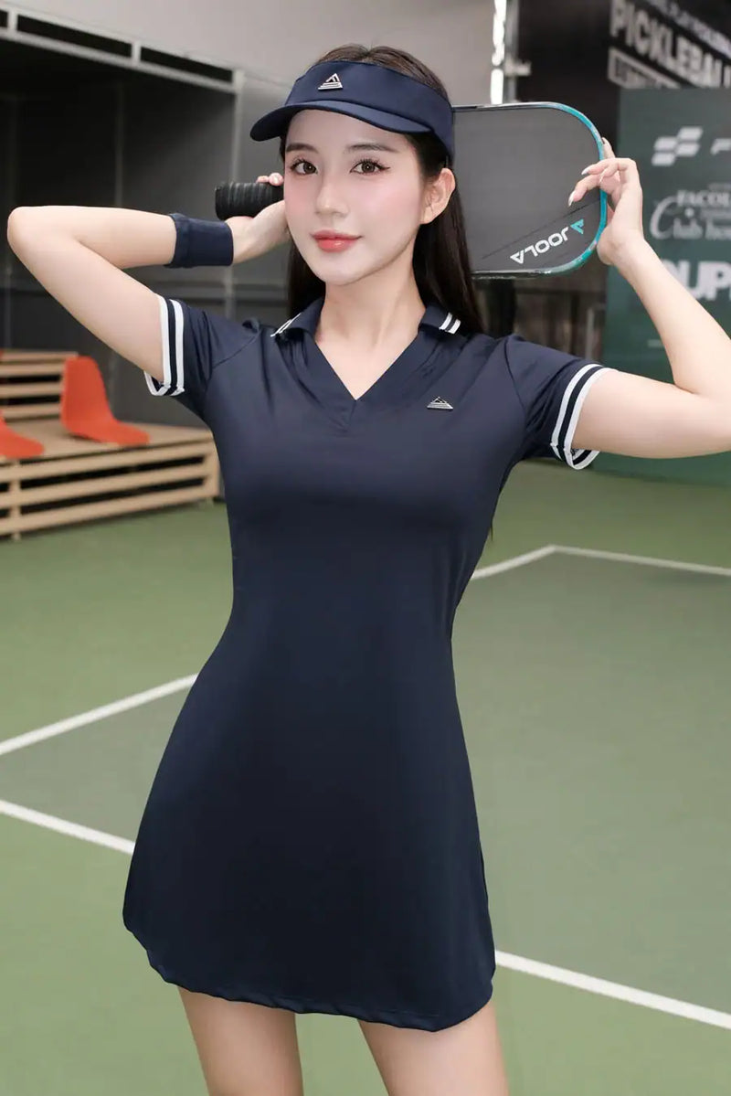 Váy cổ V FORCE EA DSSP02 Navy sọc navy